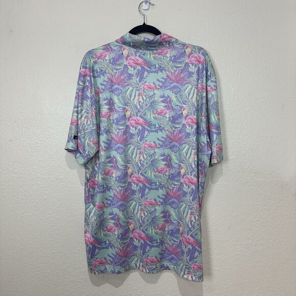 Bad Birdie Mingos Polo Shirt XXL Golf Short Sleeve Flamingos Purple Pink - Picture 6 of 10